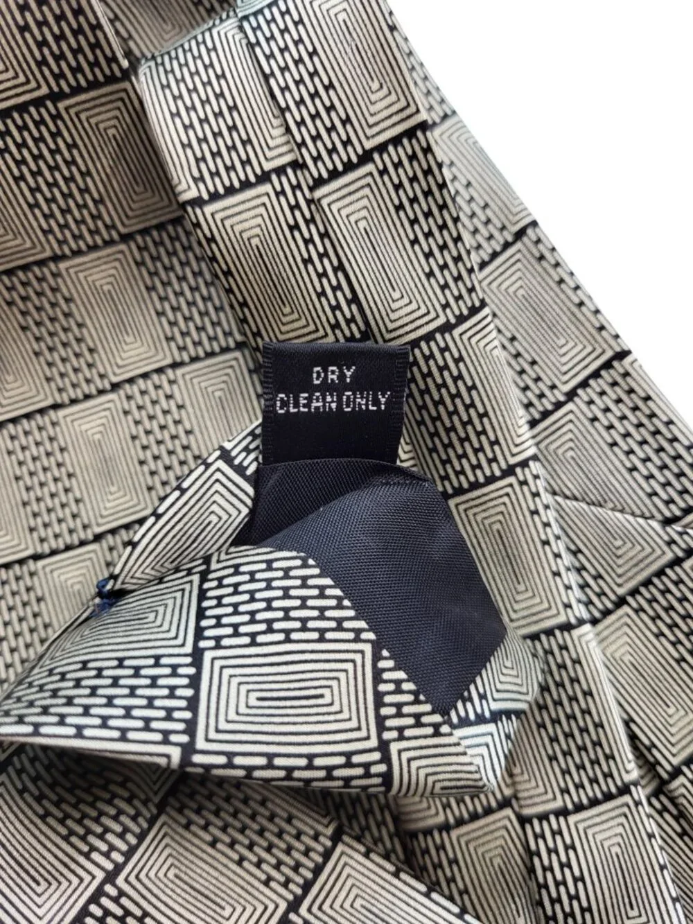 Vintage D'Amante Champagne Beige & Black Silk Tie